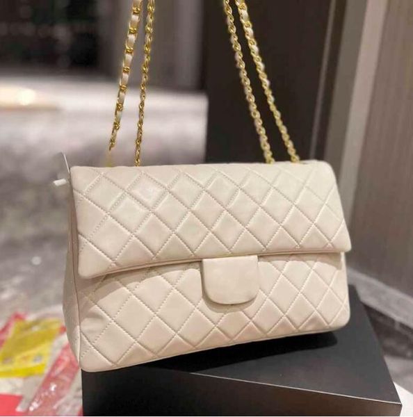 

tz luxury women flap crossbody bag lambskin black white french designer bags gold-tone metal hardware high capacity diamond quilting chain h