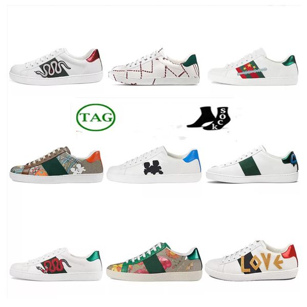 

men women casual designer shoes leather sneakers ace bee tiger mouth snake white running shoes heart strawberry wave web trainers green red