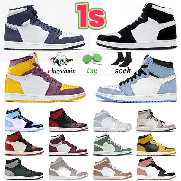 

2022 jumpman mens 1 high og basketball shoes 1s university blue dark mocha lightning pollen hyper royal chicago women sports sneakers, Black