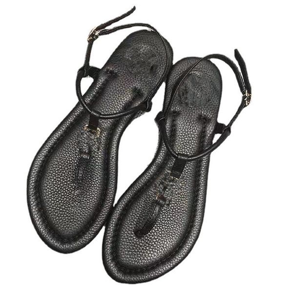 

022 designer ladies sandals new thong flat roman buckle beach slippers breathable lightweight casual women's shoes, Black