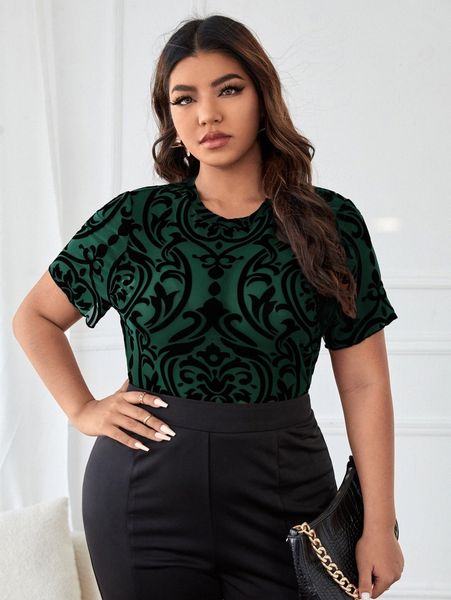 

plus allover print lettuce trim mesh y5hz#, Black