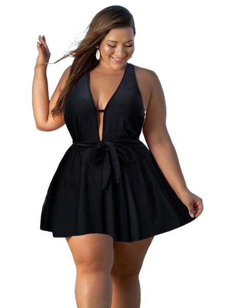 

plus knot front crisscross one piece swimsuit j1hz#, White;black