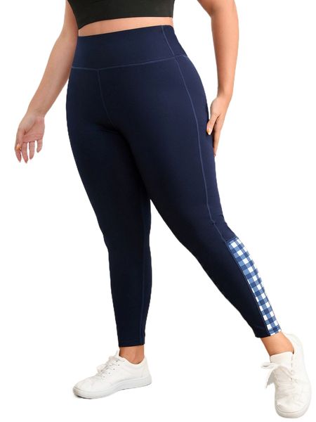 

plus gingham wideband waist sports leggings m7aj#, Black