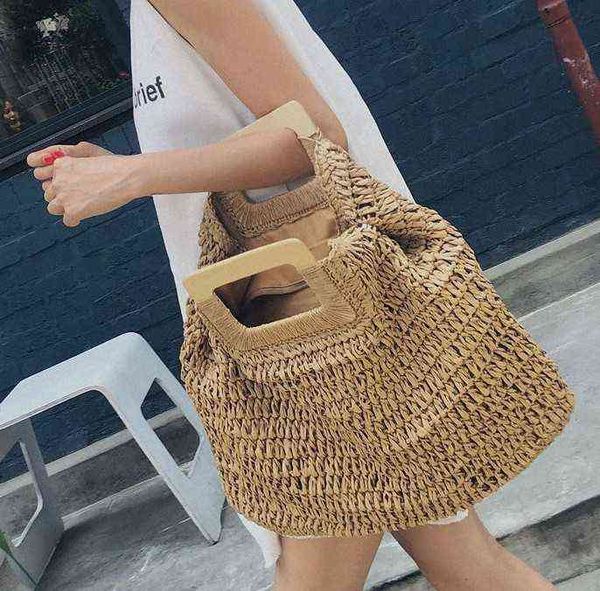 

bags casual rattan large capacity tote for women wicker woven wooden handbags beach straw bag lady big purses travel sac