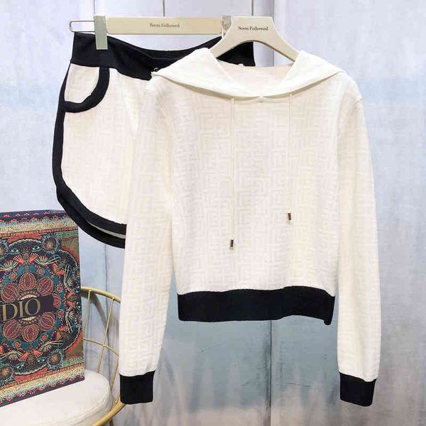 

women's knits & tees summer fashion design sense jacquard dark pattern drawstring hooded pullover long sleeved sweater coat y6z8, White