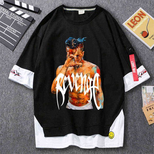 

t shirt designer rapper xxcentacion fake two short sleeved t-shirt men, White;black