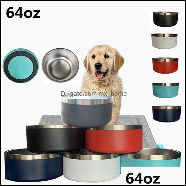 Forniture per mangiatoie per ciotole per cani Pet Home Garden Ll 32Oz 64Oz Bicchieri in acciaio inossidabile Ciotola per alimenti a doppia parete Dhnyt