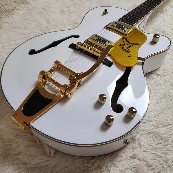 

custom hollow body white jazz gret electric guitar in white color