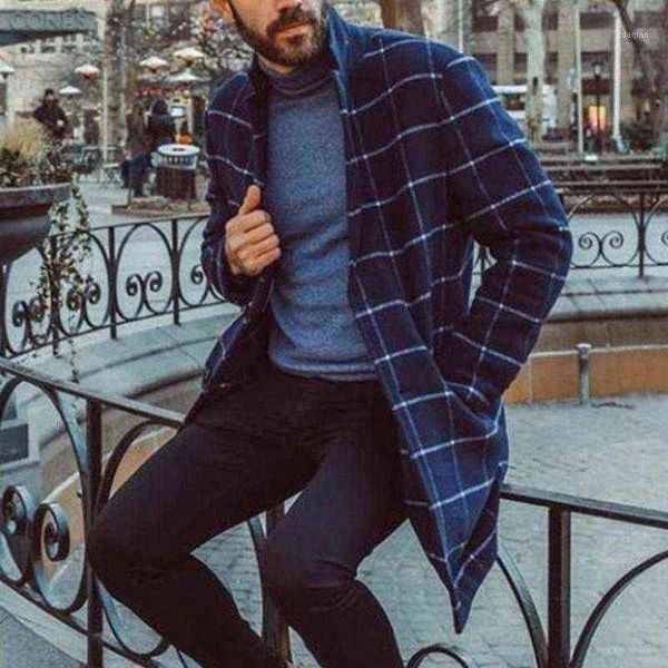 Misto lana da uomo Streetwear 2021 Cappotto scozzese da uomo a righe Moda uomo Trench Giacca lunga invernale T220810