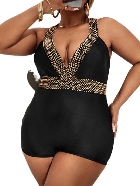 

plus stitch detail one piece swimsuit y5j5#, White;black