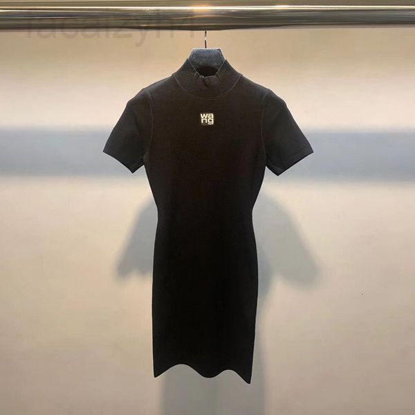 

casual dresses designer []22 spring and summer aw dawang's hip wrap skirt is versatile, slim close waist, black knitted short sleeve dr, Black;gray