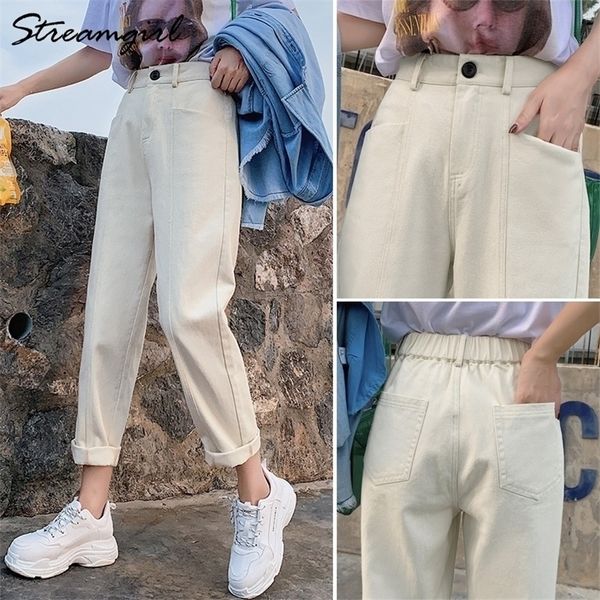 

beige cotton trousers women plus size summer harem high waist pants women with pockets woman cargo pants for women high waist 201228, Black;white