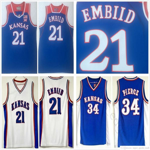 

stitched ncaa kansas jayhawks college basketball jerseys joel 21 embiid vintage paul 34 pierce jersey blue shirts s-2xl, Black