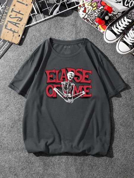 

men skull & slogan graphic tee k5a0#, White;black