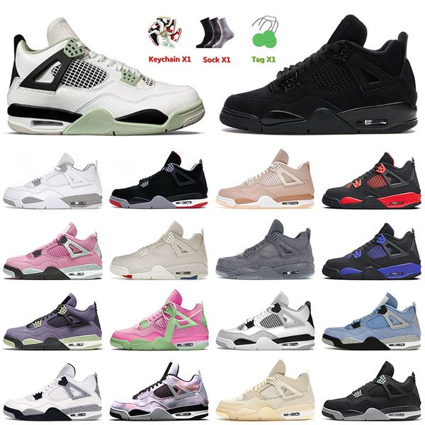 

new jumpman 4 4s iv mens basketball shoes black cat seafoam kaws grey pure money red thunder shimmer craft men women retro trainers sneakers