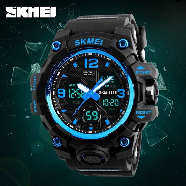

skmei fashion men sports quartz dual display watches shock resist military digital watch waterproof wristwatch relojes hombre 220407, Slivery;brown