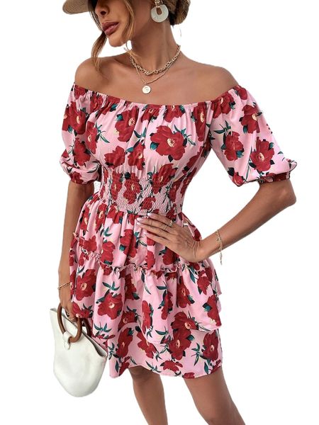 

allover f.loral p.rint s.hirred w.aist d.ress r9px#, Black;gray