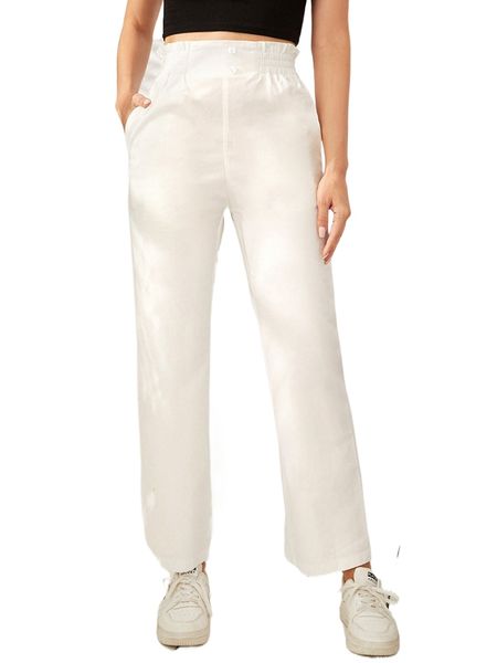 

paperbag waist straight leg pants k84g#, Black;white