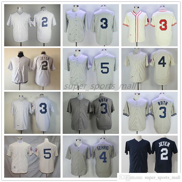 Vintage College Baseball Indossa Jersey 3 Babe Ruth 2 Derek Jeter 4 Lou Gehrig 5 Joe DiMaggio 1939 Maglie Uomo Donna Giovani Taglia S - XXXL