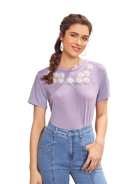 

stereo f.loral detail p.earl b.eaded tee w1he#, White