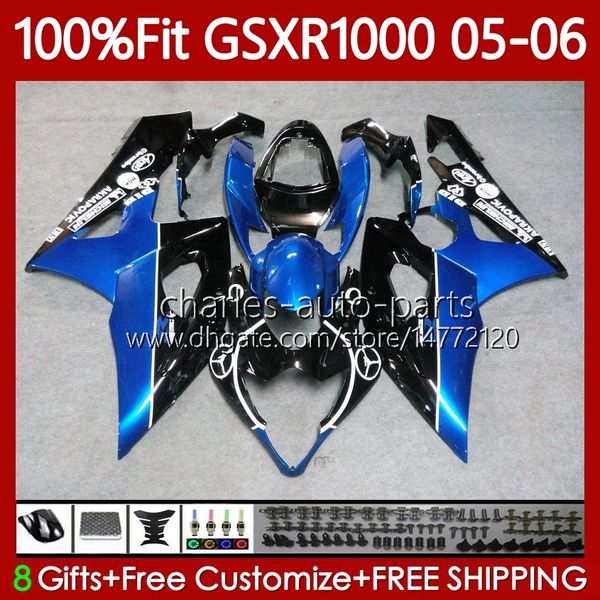 Feedings de Molde de Injeção para Suzuki GSXR 1000 CC K5 GSXR-1000 GSXR1000 05 06 Bodywork 122No.112 1000CC GSX R1000 2005 2006 GSX-R1000 2005-2006 OEM Kit Blue Black