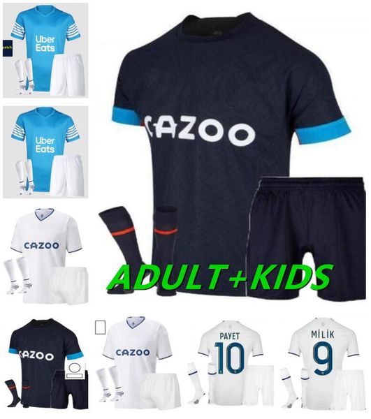 

kids kit 22 23 olympique de marseilles soccer jersey om 2022 2023 guendouzi gerson saliba milik clauss konrad maillot foot payet under konra, Black;yellow