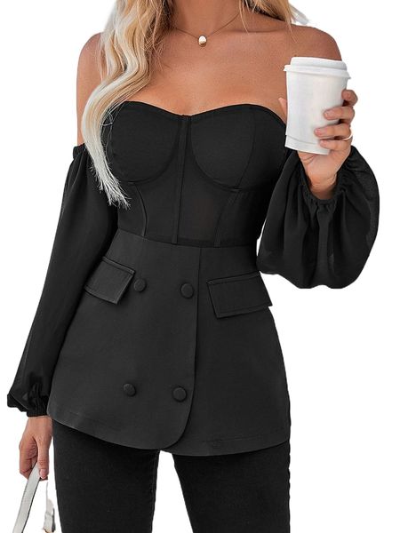 

off shoulder flap detail bustier v4sc#, White