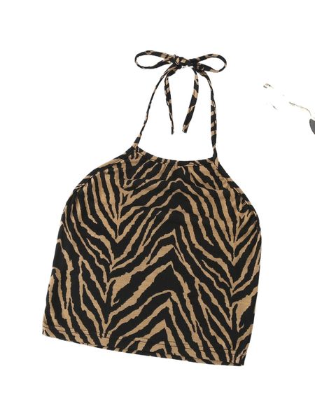 

zebra striped tie backless crop halter r5wv#, White