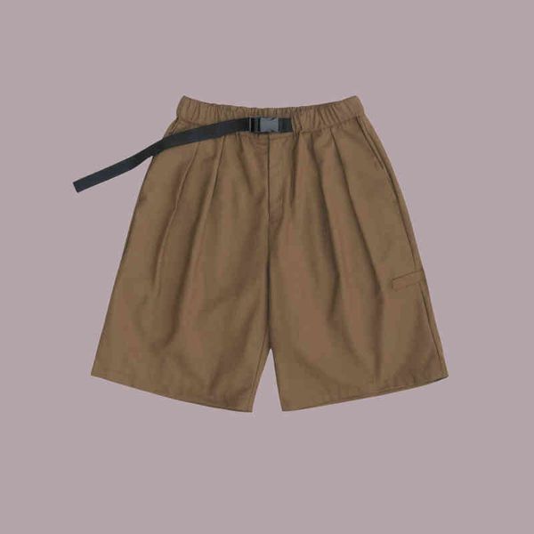 

maminqin national fashion summer loose suit shorts men's and women's straight tube vertical double color buckle belt capri pants, Black;white