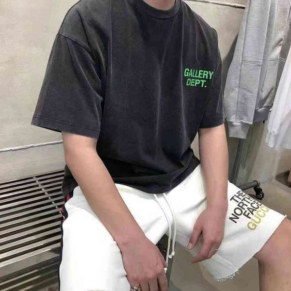 

t-shirt gary dept vintage wash used print letters short sleeve summer fashion couple men's and women's casual, White;black