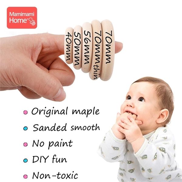 

70555040mm wood teether ring smooth surface natural wooden rodent baby teething ring toy diy making bpa baby teether toy 220602