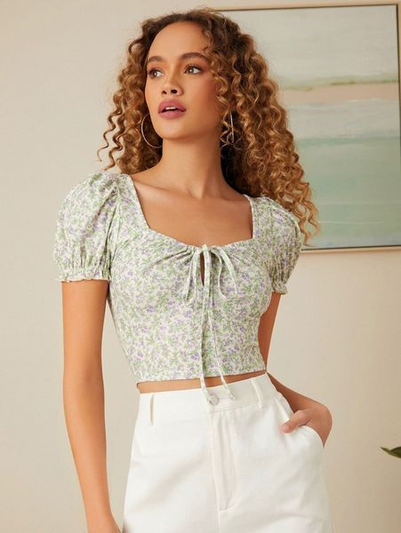 

ditsy floral tie front t6jv#, White