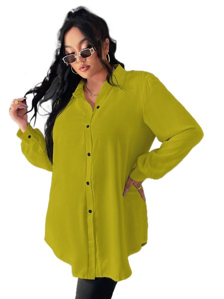 

plus bishop sleeve shirt without belt f1tl#, Black