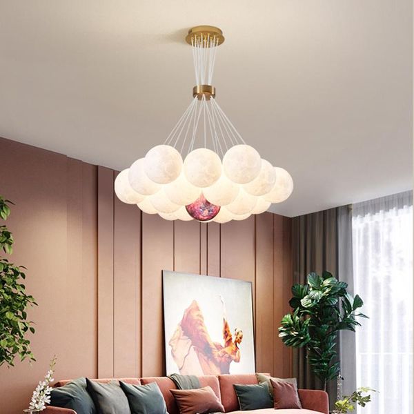 Pendelleuchten Nordic Planet Mond Kronleuchter Designer Kreative Esszimmer Schlafzimmer Lampe Blase Ball Net Rot Ins Wohnzimmer KronleuchterPendant