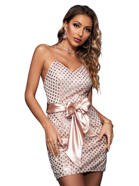 

criss cross backless belted sequins bodycon dress s7t1#, Black;gray
