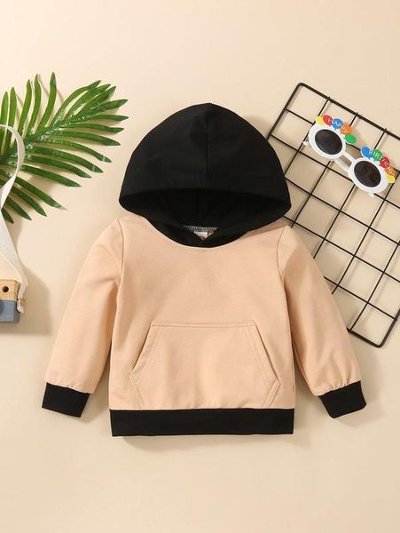 

baby color block kangaroo pocket hoodie she, Black