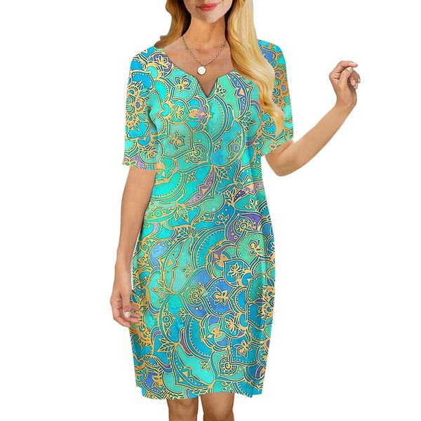 

women dress vintage flower pattern 3d printed vneck loose casual short sleeve shift dress for female dresses green dress 220616, Black;gray