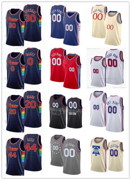 

75th custom jersey philadelphia76ersmen women youth 30 furkan korkmaz 0 tyrese maxey 20 georges niang 44 paul reed, Black;red