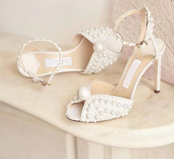 

women wedding dress bride shoes white satin platform sandals with all-over pearl embellishment sandal high heel platforms chunky heels 35-42, Black