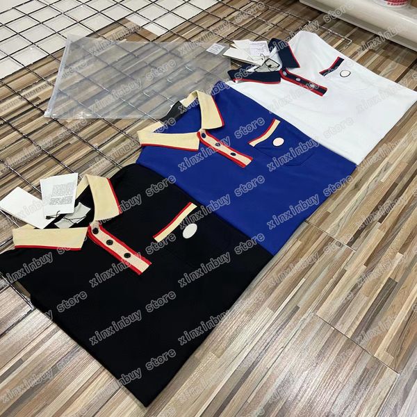 

22ss men designers t shirts polo chest pocket short sleeve man lapel paris streetwear blue black white xinxinbuy m-2xl, White;black