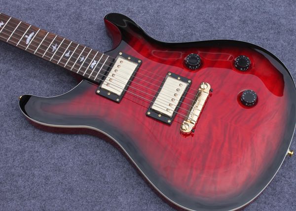 

electric guitar body mahogany red quilted maple inversion of string, gold hardware