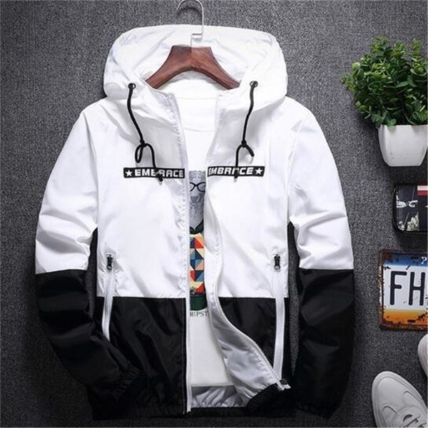 

new spring autumn bomber hooded jacket men casual slim patchwork windbreaker jacket male outwear zipper thin coat brand clothing t200319, Black;brown