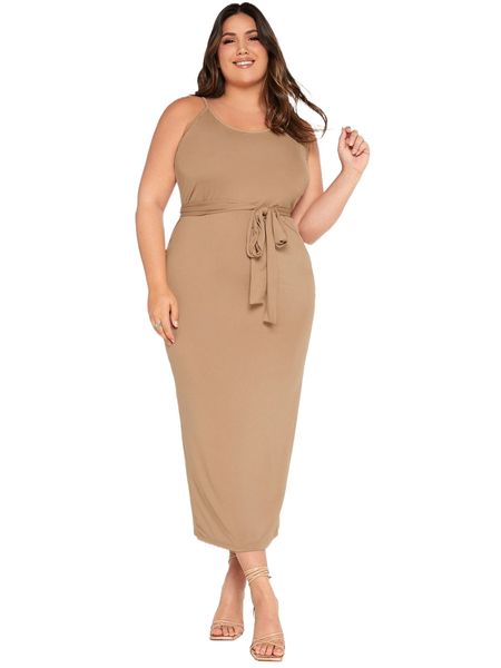 

plus belted bodycon dress 79pz#, Black