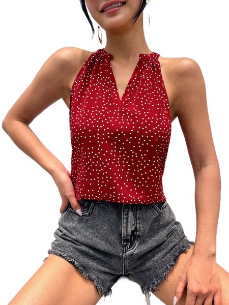 

polka dot popover halter v5b1#, White