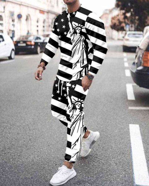 

men's tracksuits long-sleeved sets 3d printing casual oversized fashion punk mens t shirts suit harajuku leisure handsome creative cust, Gray