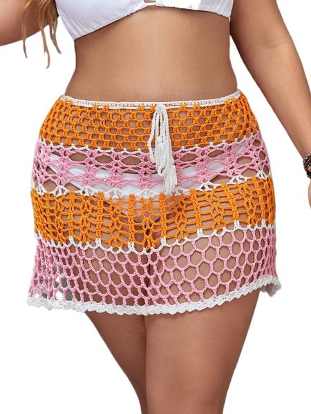 

plus crochet tie front cover up skirt k9zv#, Black