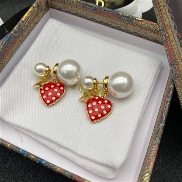 

2022 20% off designer jewelry d pearl female silver needle anti allergy strawberry heart fashion earrings, Golden