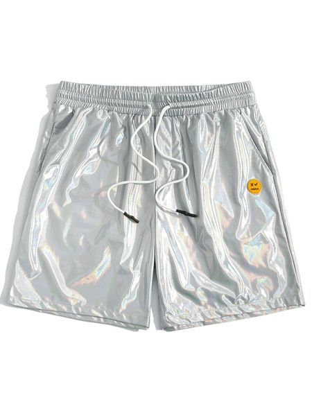 

men metallic expression patched detail drawstring waist shorts u1cm#, White;black