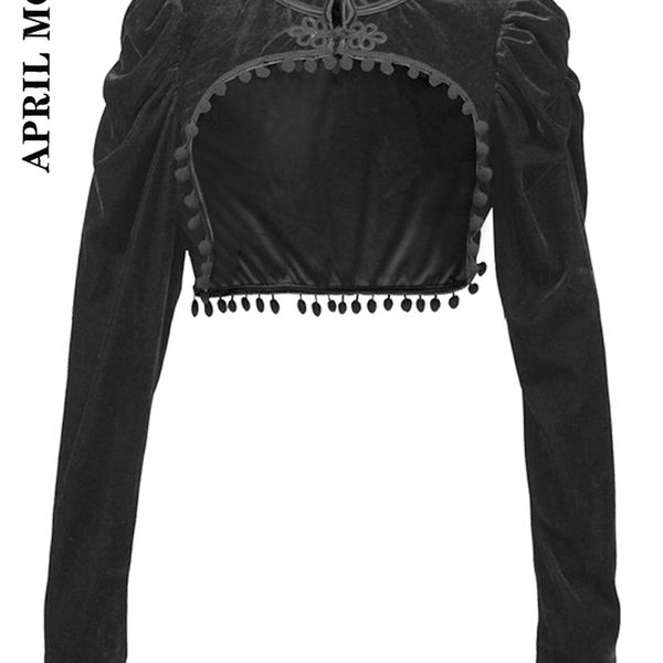 Готическая черная бархатная короткая укороченная куртка в стиле стимпанк с длинным рукавом, женское вечернее болеро в викторианском стиле, винтажные аксессуары для корсета 220815