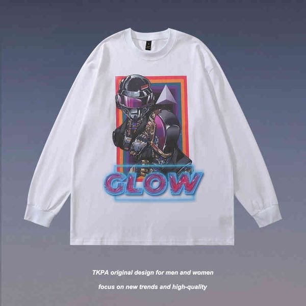 

tkpa high street hip hop dark black printed long sleeve t-shirt men's loose 2022 national fashion sweater ins